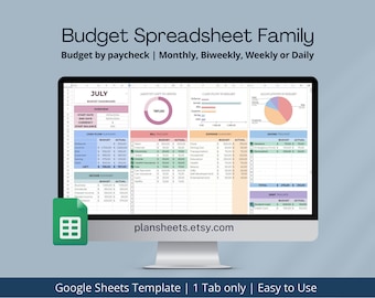 Pianificatore di budget per Fogli Google, Budget per foglio di calcolo della busta paga, Budget settimanale, bisettimanale, mensile, Modello di budget, Inizia facilmente a creare budget.