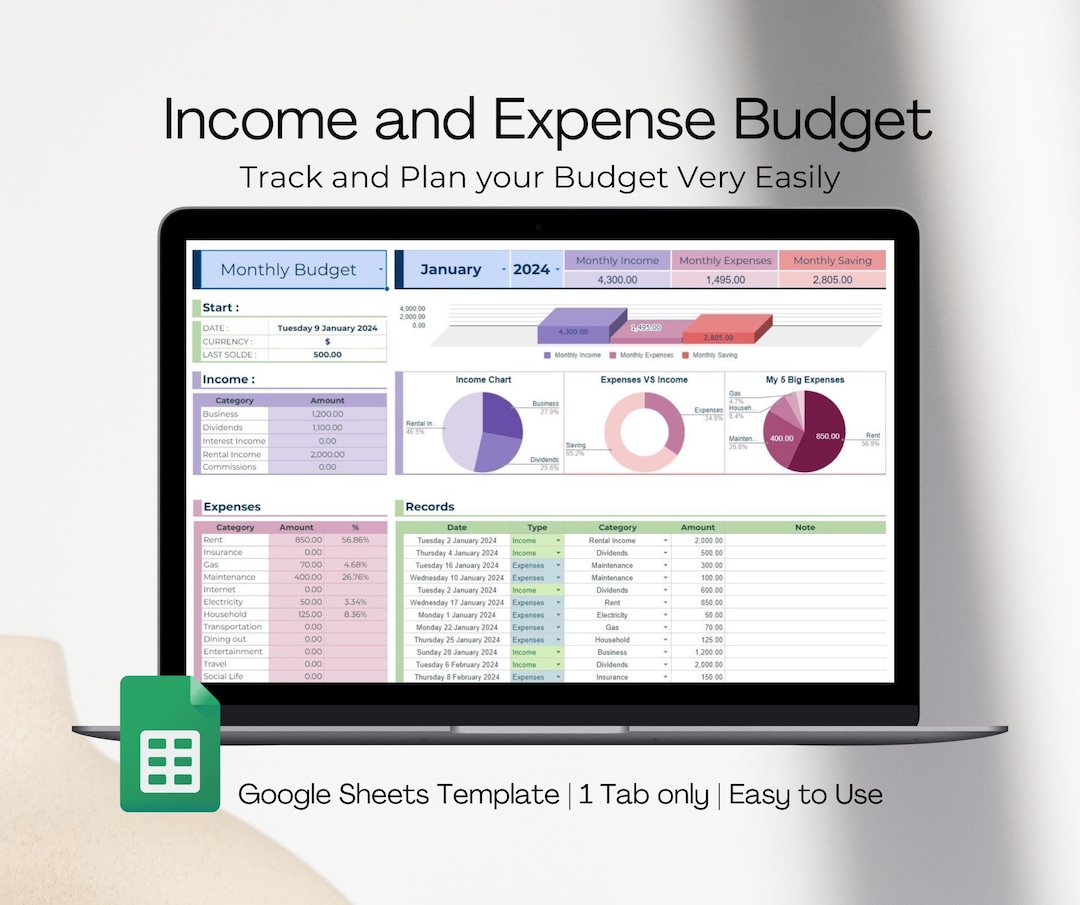 Monthly and Annual Budget Spreadsheet, Income and Expense Budget ...