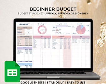 Modello di budget per Google Sheets, pianificatore di budget mensile per persone a basso reddito con flusso di cassa, budget per principianti, budget facile.