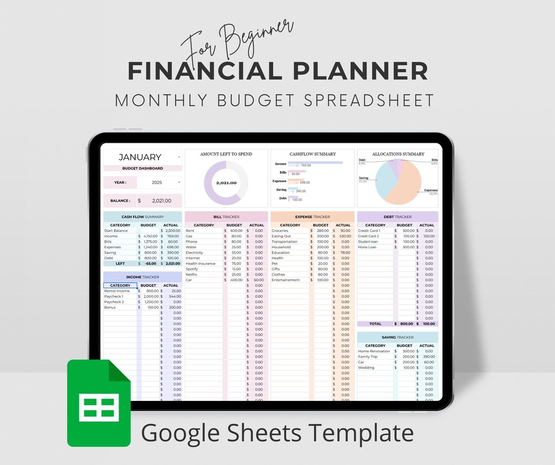 Income and Expense Spreadsheet, Google Sheets Yearly, Monthly Budget ...