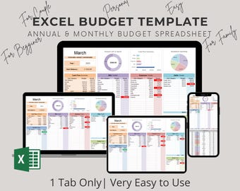Tracker di entrate e spese personali | Foglio di calcolo del budget semplice Excel | Tracker delle spese annuali e mensili per le coppie | Facile da usare.