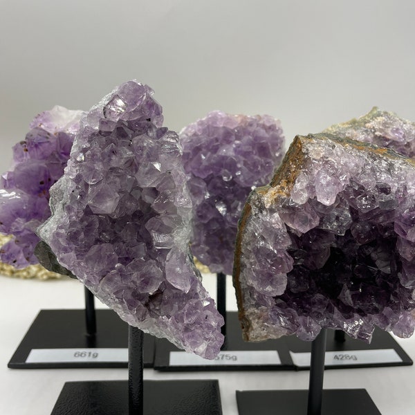 Amethysts on metal stand