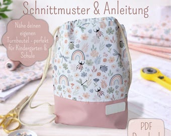 Schnittmuster Kinder Turnbeutel PDF | Kindergarten Rucksack nähen | Turnbeutel für Kinder | DIY Nähanleitung | Sofort Download