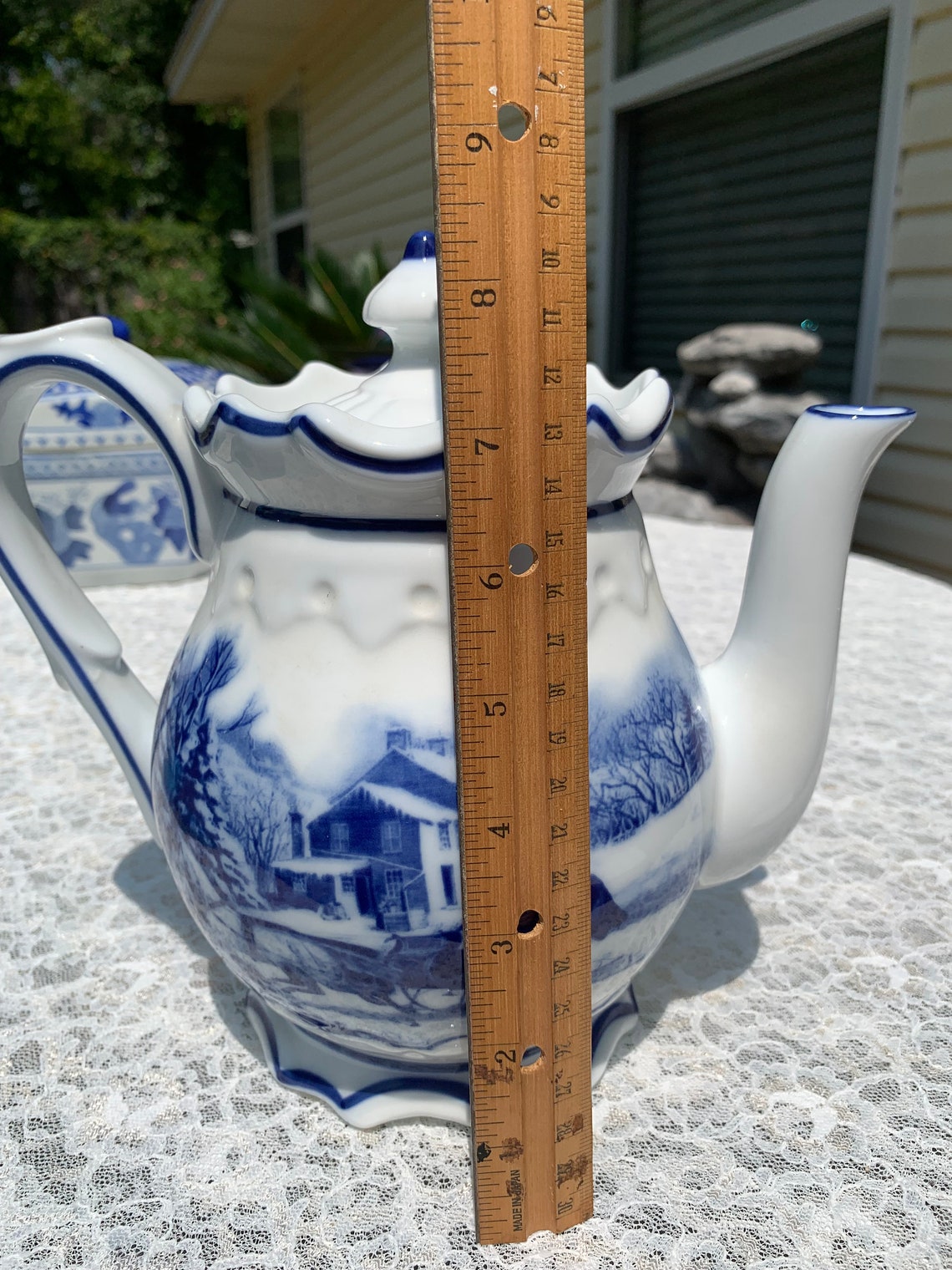 BLUE WHITE Tea Pot From Cracker Barrel Etsy