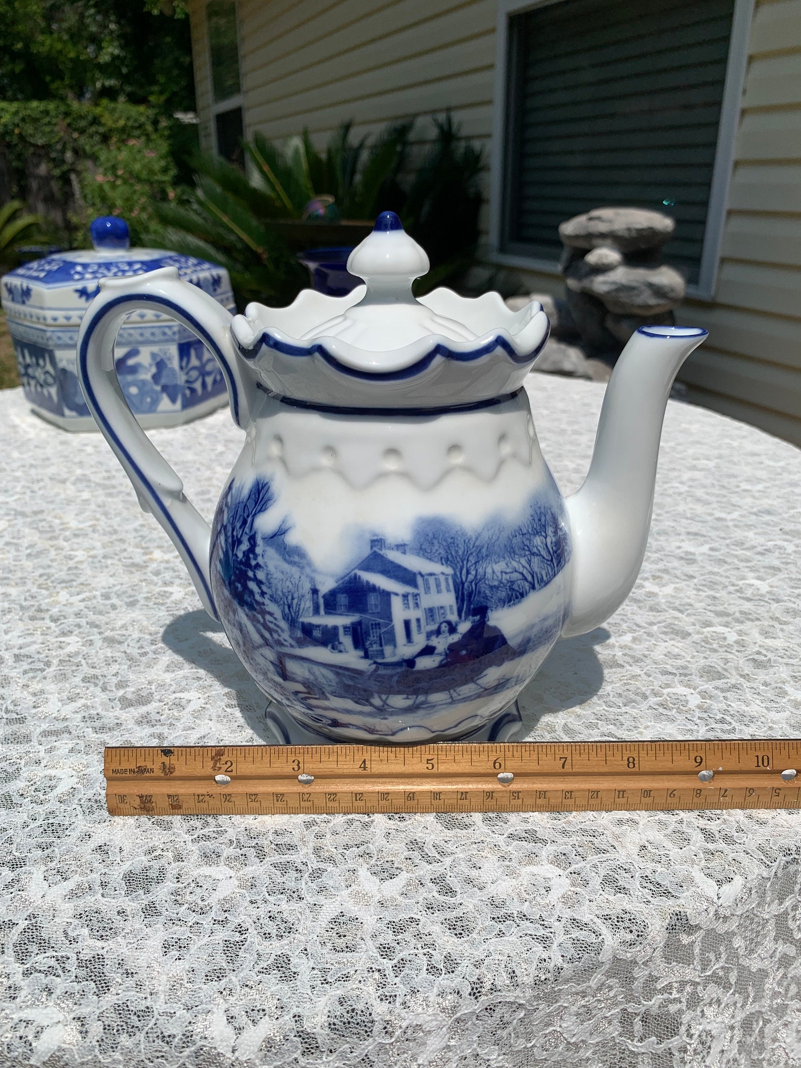BLUE WHITE Tea Pot From Cracker Barrel Etsy