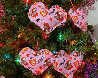 Love is Alive Jack and Sally Hearts for a seasonal tree, wreath or garland set of 4