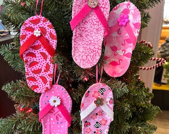 Summertime flip flops seasonal tree ornaments - set of 5.
