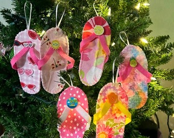 Summertime Flip Flop ornaments for a seasonal tree - set of 6 - pink