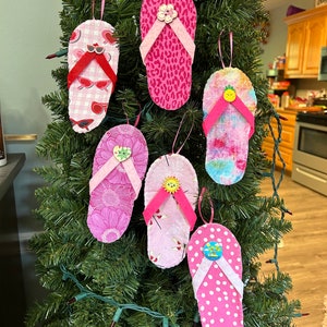 Summertime Flip Flop ornaments for a seasonal tree - set of 6 - pink