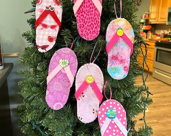 Summertime Flip Flop ornaments for a seasonal tree - set of 6 - pink