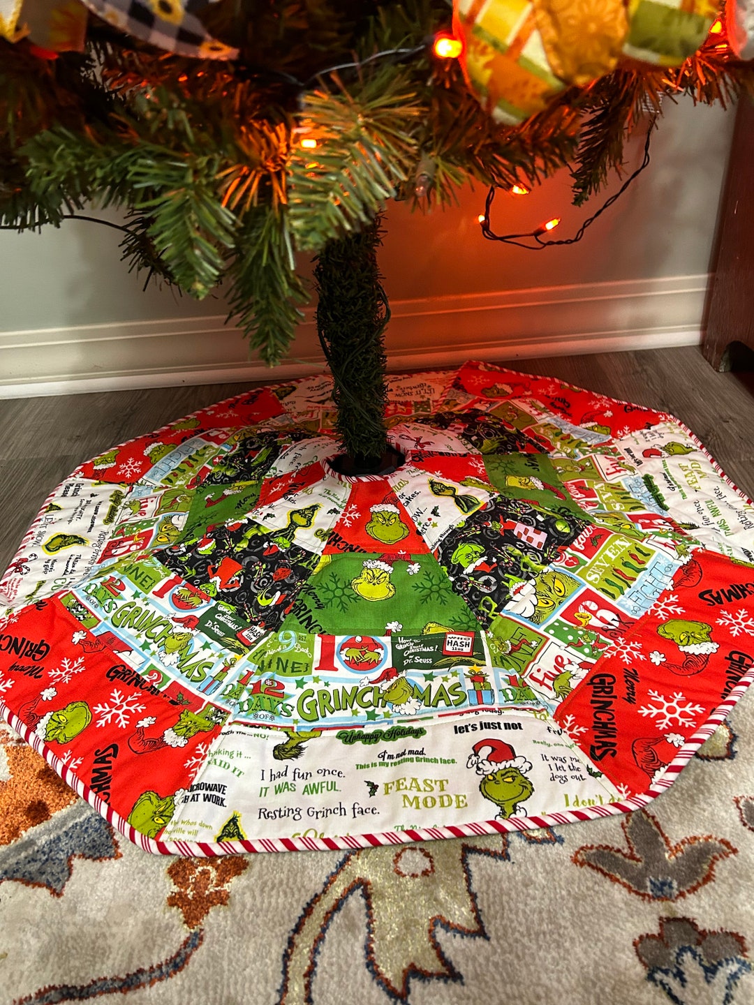 The 12 Days of Grinch Merry Grinchmas, Grinch Tree Skirt. Measures 31 Inches Across. Etsy