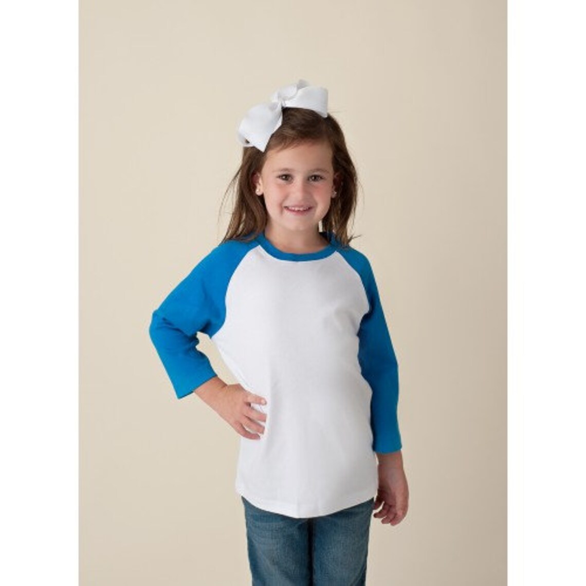 Unisex ARB Raglan White/blue 3/4 Sleeve Blank Shirt / Etsy