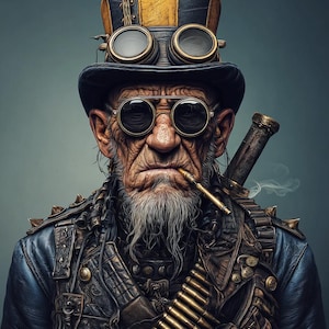 Steampunk Mercenary Portrait | Dystopian Soldier Wall Art | Printable High-Res PNG+PDF | Cyberpunk Decor for Men, Gamers, & Geeks