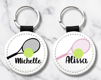 PU Vegan Leather Custom Tennis Racket Ball Key Chain, Personalized Sports Team Key Ring, personalized gift