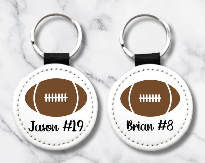 PU Vegan Leather Custom Name Football Key Chain, Personalized Sports Team Key Ring, personalized gift