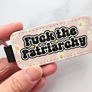 Fuck The Patriarchy Key Chain, PU Leather Key Chain, Retro Groovy Floral  Key chain