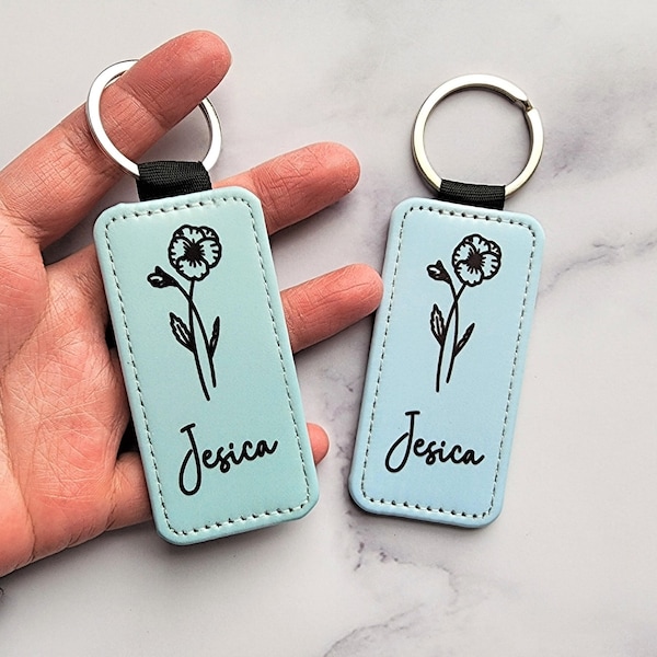 Personalized Custom Name Birth flower Pastel Keychain, Birthday, Anniversary Valentines Gifts, Gifts for her