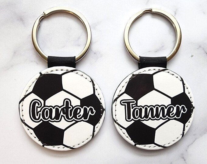 PU Vegan Leather Custom Name Soccer Key Chain, Personalized Sports Team Key Ring, personalized gift