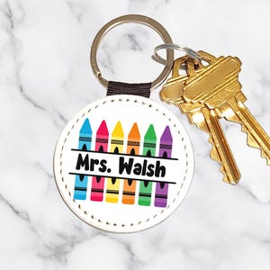 PU Vegan Leather Personalized Rainbow Crayon Teacher Key Chain, Teacher Appreciation Gift,