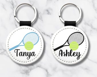 PU-veganistisch leer op maat tennisracketbal sleutelhanger, gepersonaliseerde sleutelhanger sportteam, gepersonaliseerd cadeau