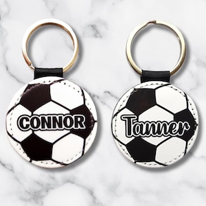 PU Vegan Leather Custom Name Soccer Key Chain, Personalized Sports Team Key Ring, personalized gift