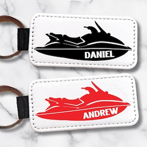 Aangepaste jetski-sleutelhanger – gepersonaliseerde naamsleutelhanger met kleurkeuze | PU-leer | Eenzijdig ontwerp