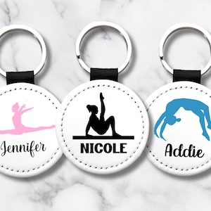 Custom Gymnastics Keychain for Girls – Personalized Name, Color & Style – 2x2 PU Leather One-Sided Gymnast Key Ring