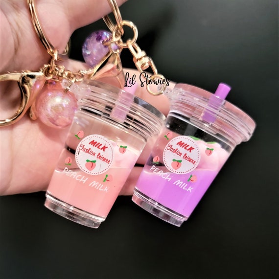 Peach Fruit Key Chain, Mini Cup, Drinks, Juice Fruit Water Keychain Unique  Gift Cute Charms Keychain, Kawaii Moving Liquid Bag Charm 