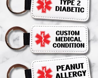 Custom Medical Alert Keychain: Personalized Condition ID, PU Leather