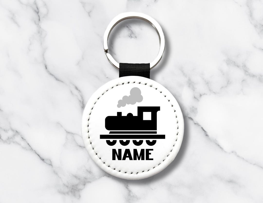 Personalized Train Engine Keychain for Kids: Custom Name PU Leather ...
