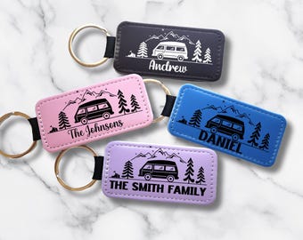 Porte-clés En Cuir Happy Camper, Porte-clés De Camping, Cadeau