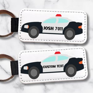 Custom Police Car Keychain – Personalized Text – PU Leather – Law Enforcement Gift – Police Officer Key Ring