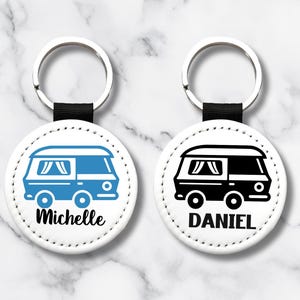 Custom Camper Keychain with Name – Personalized PU Leather RV Key Chain, Choose Camper Color, 2x2 One-Sided Design, Camping Gift