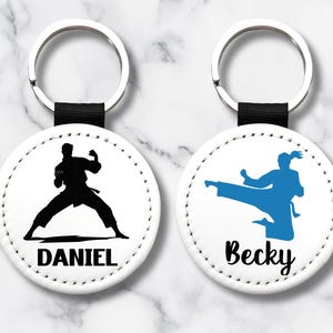 Custom Martial Arts Keychain – Personalized Karate Taekwondo Gift | Kids & Adults Name Keychain | PU Leather, 2x2”, One-Sided
