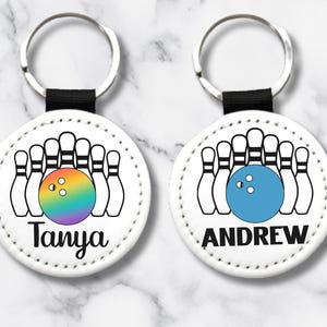 Custom Name Bowling PU Vegan Leather Personalized Key Chain Bag Tag