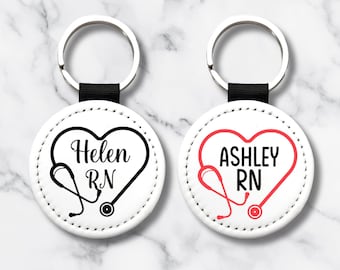 Personalized Nurse Keychain: Stethoscope Heart Design, Custom RN Gift