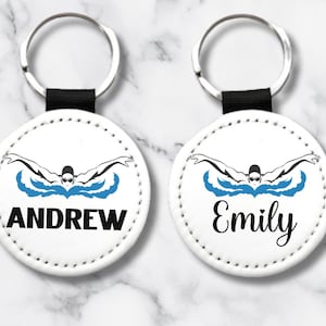 Custom Name Swimming Key Chain, Swimmer Gift, Swim Coach Gift, Swim Team