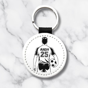 Personalized Guy Soccer Player Keychain – Custom Name & Team Number – Soccer Player Design – Team Gifts for Boys, Youth Soccer Accessories