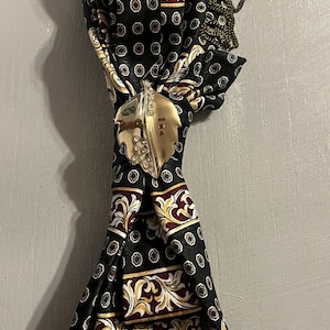 Vintage-Inspired Statement Tie Necklace | Upcycled Necktie Jewelry with Brooch & Chain Accents | One-of-a-Kind Formal Accessory