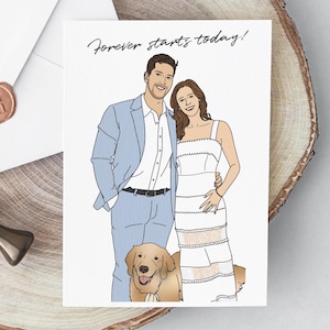 Tarjeta personalizada dibujada a mano, tarjeta de regalo con ilustración personalizada, tarjeta de cumpleaños, aniversario, San Valentín, Día de la Madre y del Padre, obra de arte personalizada.