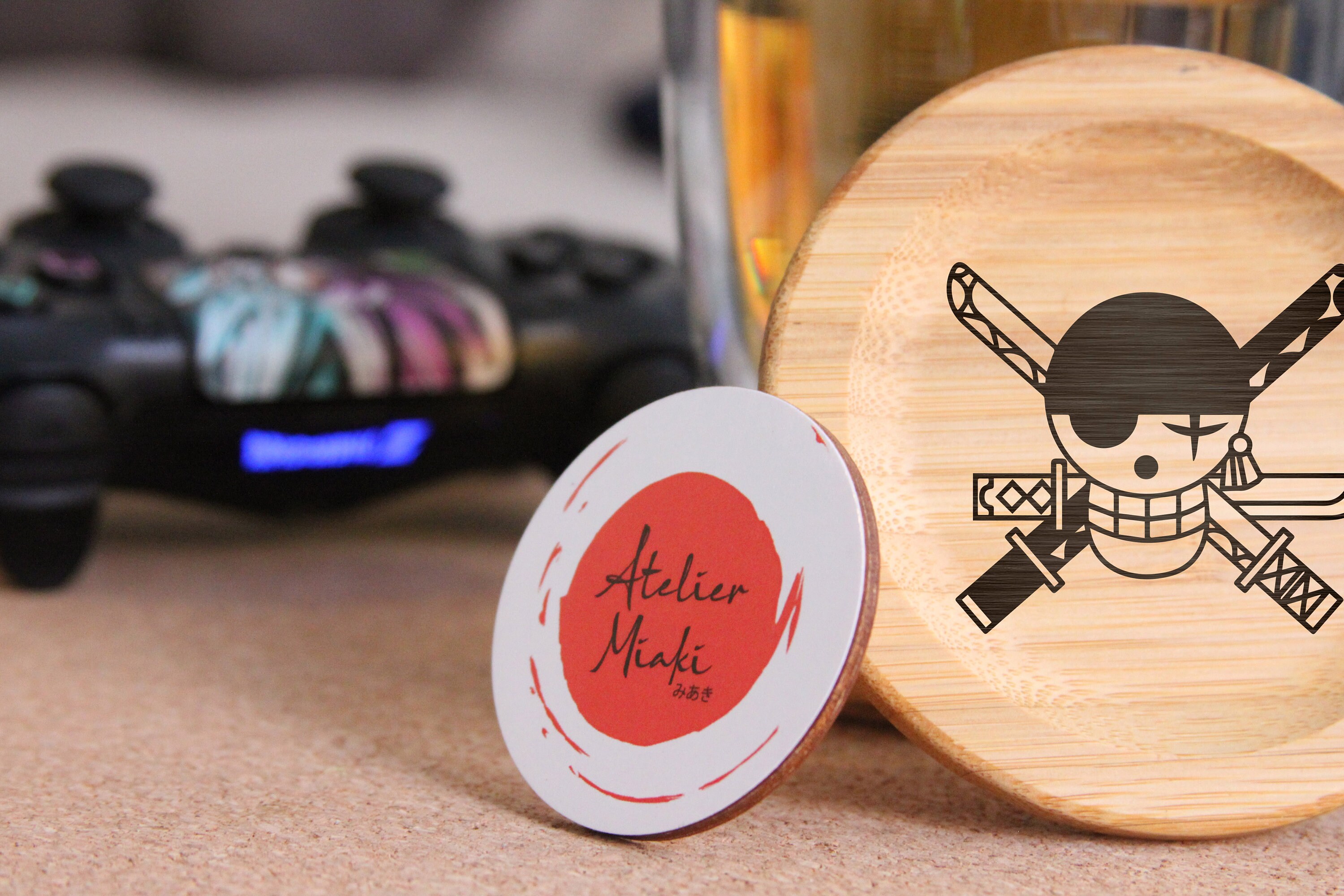 Set 2 under glasses/coasters one piece zoro luffy Bamboo | Etsy
