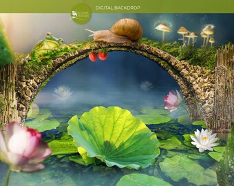 Magic Lake Digital Backdrop Fairy Tale Theme Water Lily 