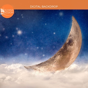 Moon Digital backdrop; Night sky, clouds Background; Nursery decor; Newborn prop; Baby magic scene; Digital background; Photoshop composite