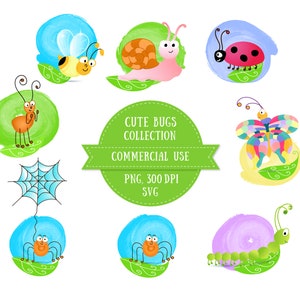 Lindos errores clipart set colección; Ilustración de errores; Archivos PNG y SVG;  Insectos adorables; Decoración gráfica; Estilo de dibujos animados; Uso comercial