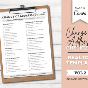 Real Estate Change of Address Checklist | V2 | Real Estate Marketing | Real Estate Checklist | Real Estate Flyer | Canva | Moving Checklist