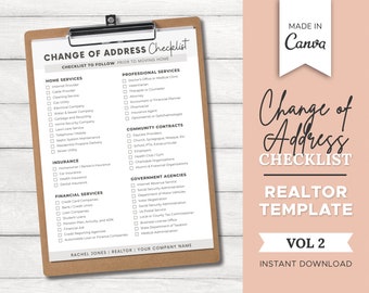 Real Estate Change of Address Checklist | V2 | Real Estate Marketing | Real Estate Checklist | Real Estate Flyer | Canva | Moving Checklist