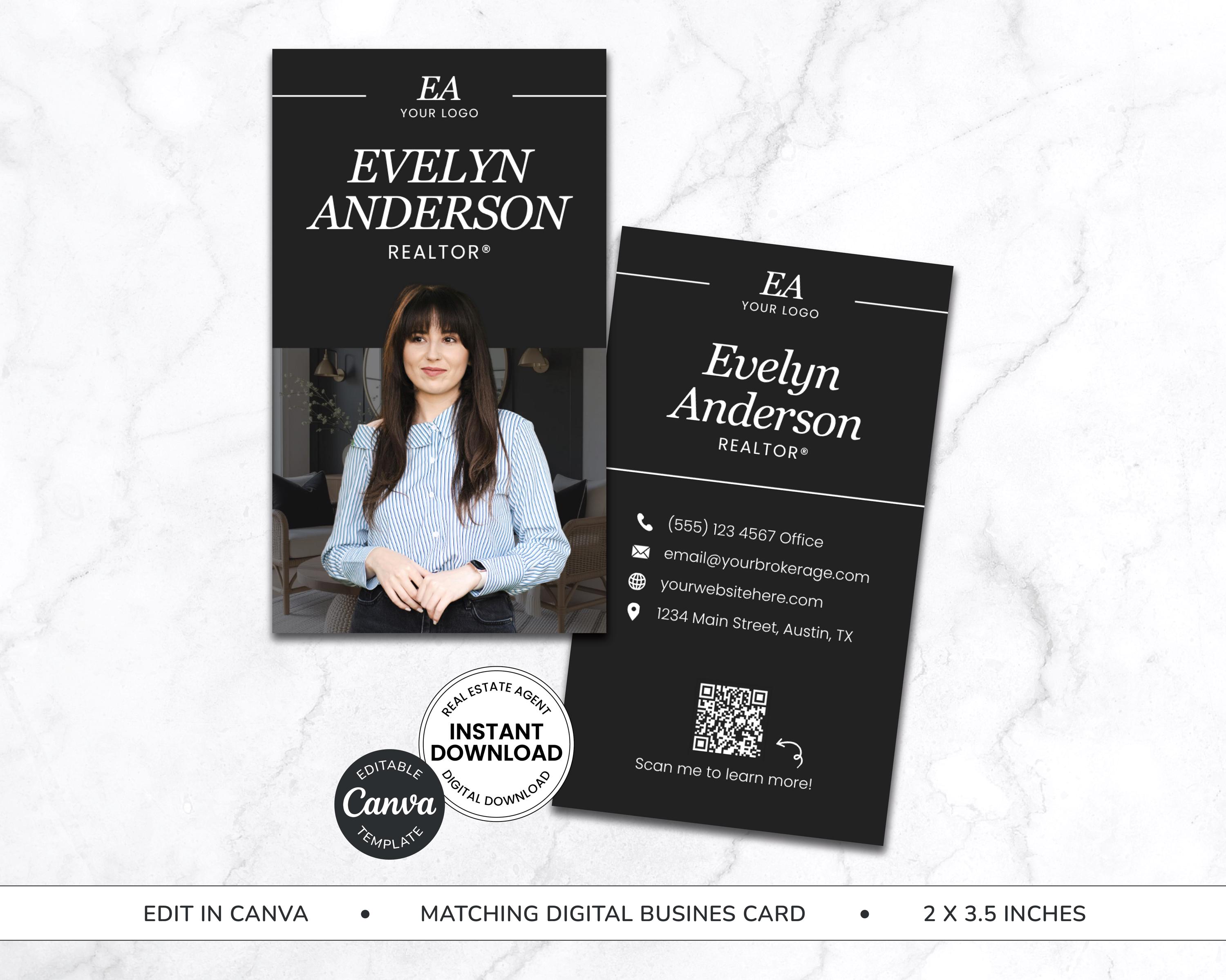 Real Estate Business Card Template: Modern Realtor Agent Card (canva ...
