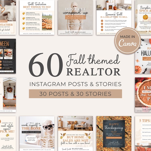 Real Estate Fall Instagram Posts | Real Estate Social Media | October Posts | Real Estate Marketing | Instagram Template | Halloween | Canva