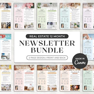 Real Estate Newsletter Bundle | Real Estate Marketing | 12 Month Realtor Newsletter | Real Estate Farming Newsletter | Canva Template