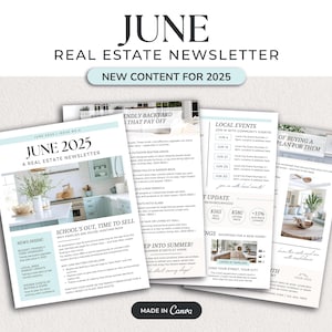 Boletín inmobiliario de junio de 2025 / Marketing inmobiliario / Boletín inmobiliario / Marketing por correo electrónico / Canva / Imprimible / Boletín de verano